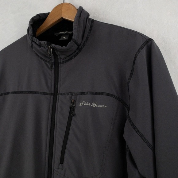 Eddie Bauer Jacket Men's Medium Gray Windfoil Elite Jacket Lined Furry Fleece - Picture 2 of 14